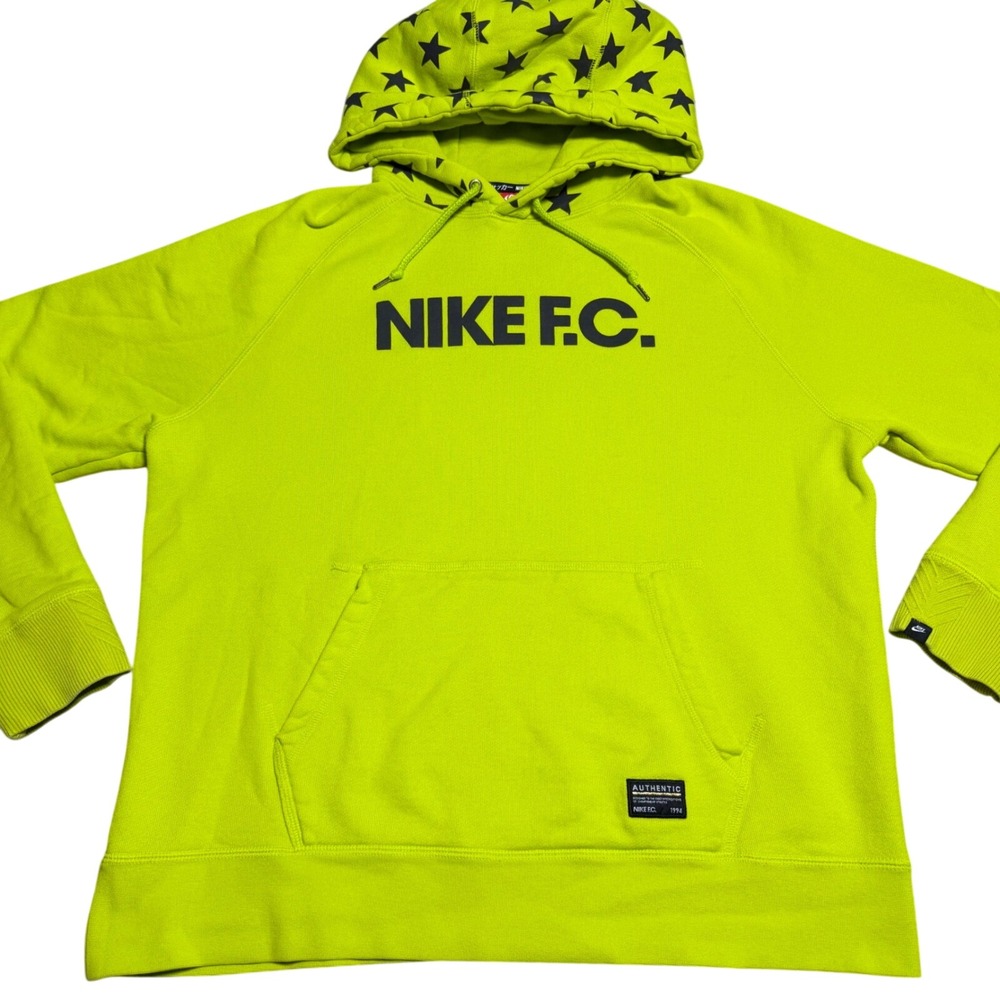 Nike Football Men L F.C. Star Hoodie Neon Green Soccer Futbal Cotton Athleisure